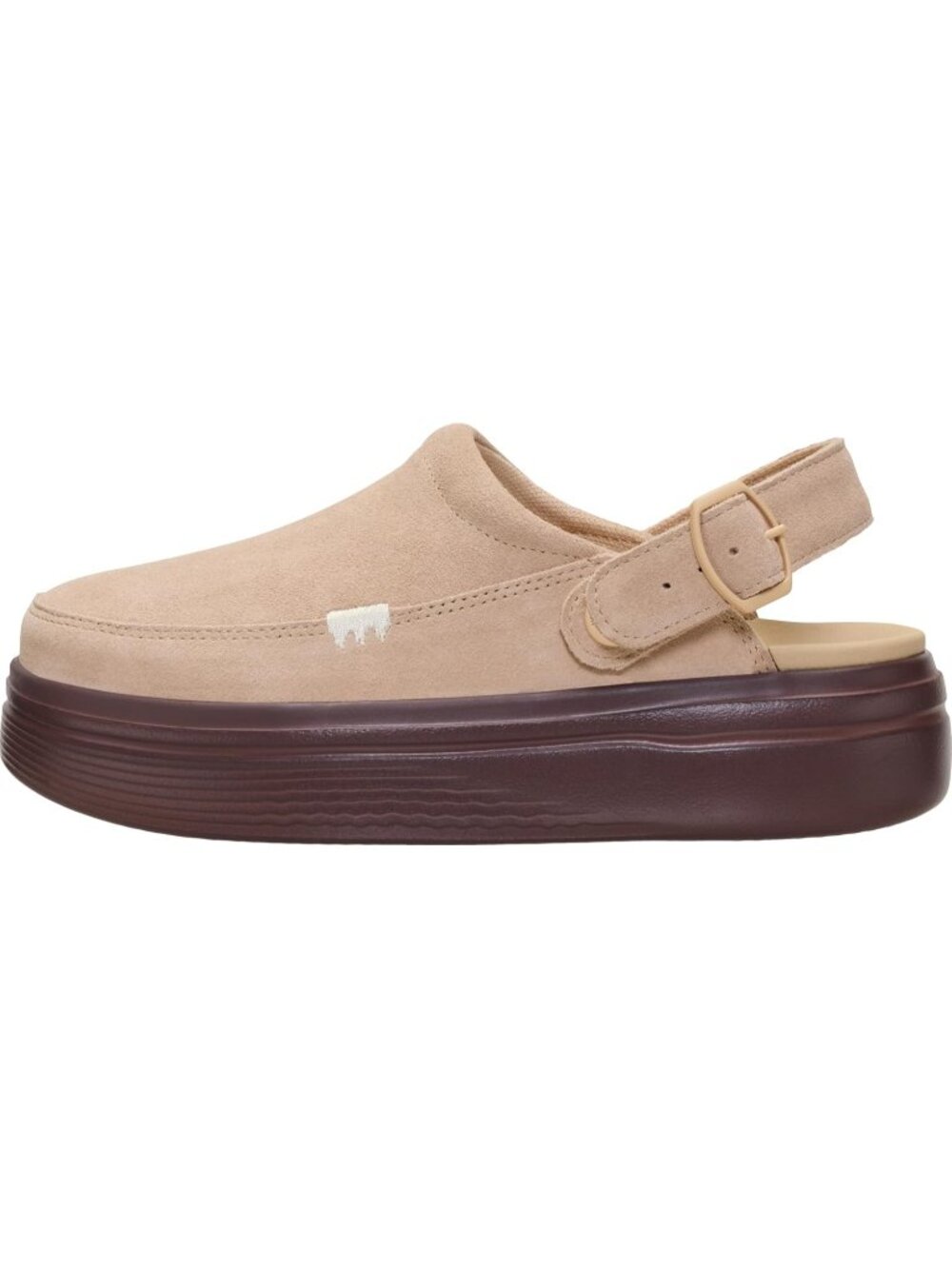 Women's Khaki Austin Lift Suede Platform Clog Mule Shoes with Adjustable Strap